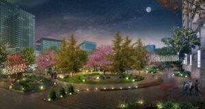 ▲「天空之邑」不僅在白天享有水岸、城市日景，在社區中的日式花園更有動人的夜景可以欣賞；城市水岸夜色也同樣盡收眼底。（圖／天空之邑提供）